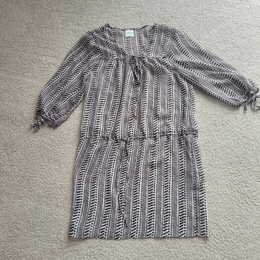 Merona Brown & White Patterned Cover-Up with Drawstring Waist  Lightweight Sz M - Picture 9 of 10